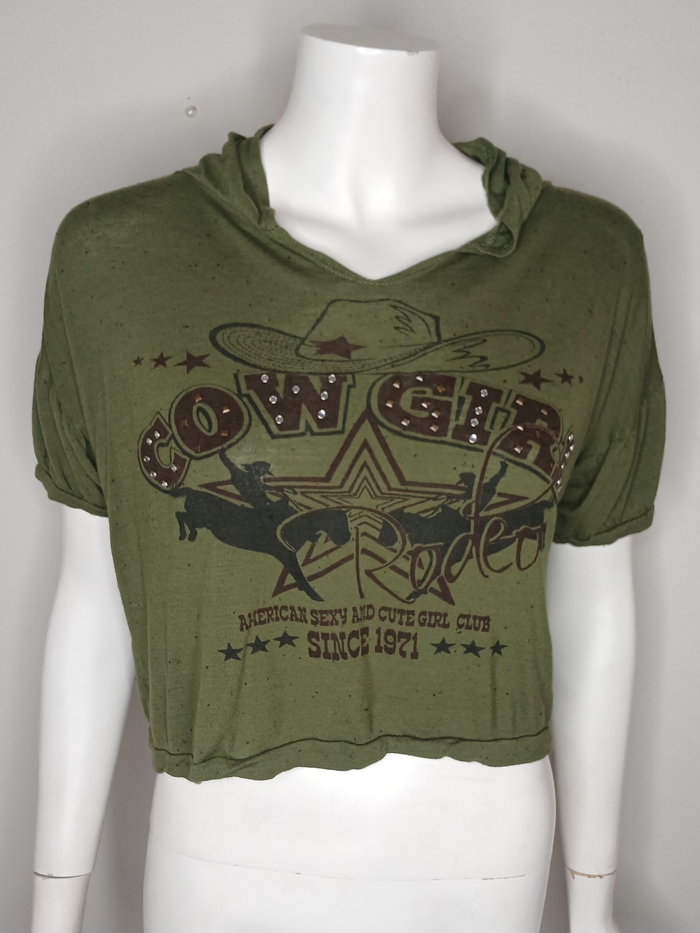 Olive Green Cowgirl Rodeo Crop Top